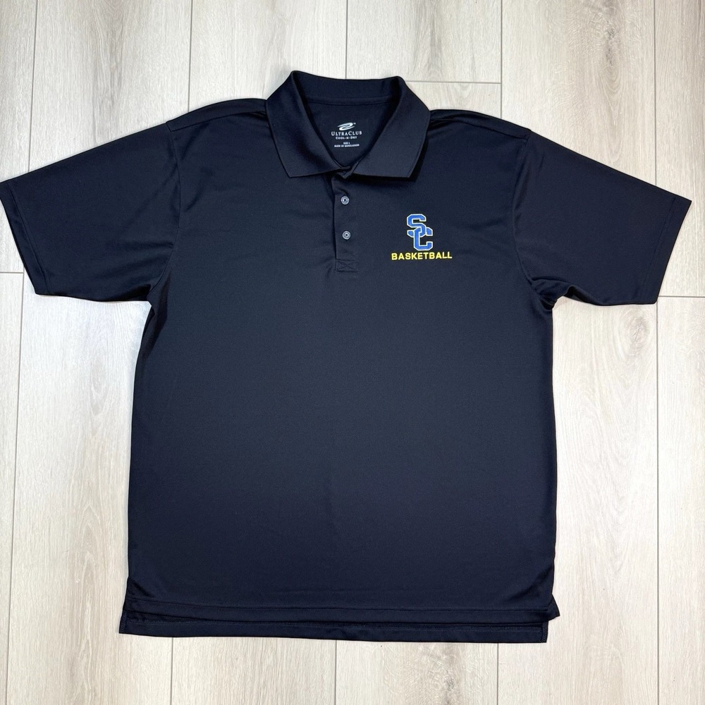 UltraClub Cool & Dry SC Basketball Black Polo Shirt Men's L Short Sleeve Perform